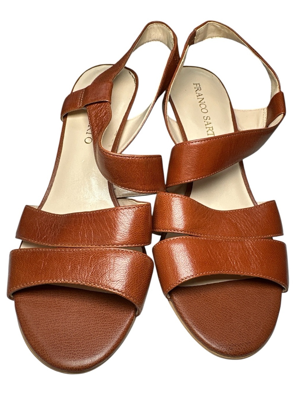 Franco Sarto Tan Brown Leather Strappy Heeled Sandals